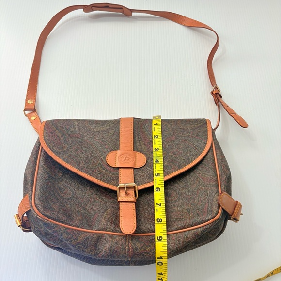 Vintage Longchamp Paisley Canvas Leather Messenger Bag Crossbody Satchel  Saddle - Picture 14 of 14